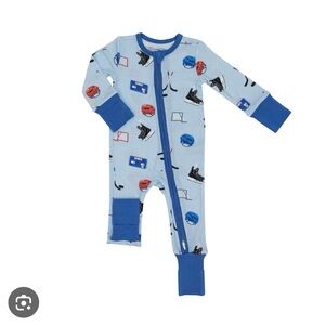 NWT Angel Dear hockey bamboo zippy onesie romper light blue 12-18m